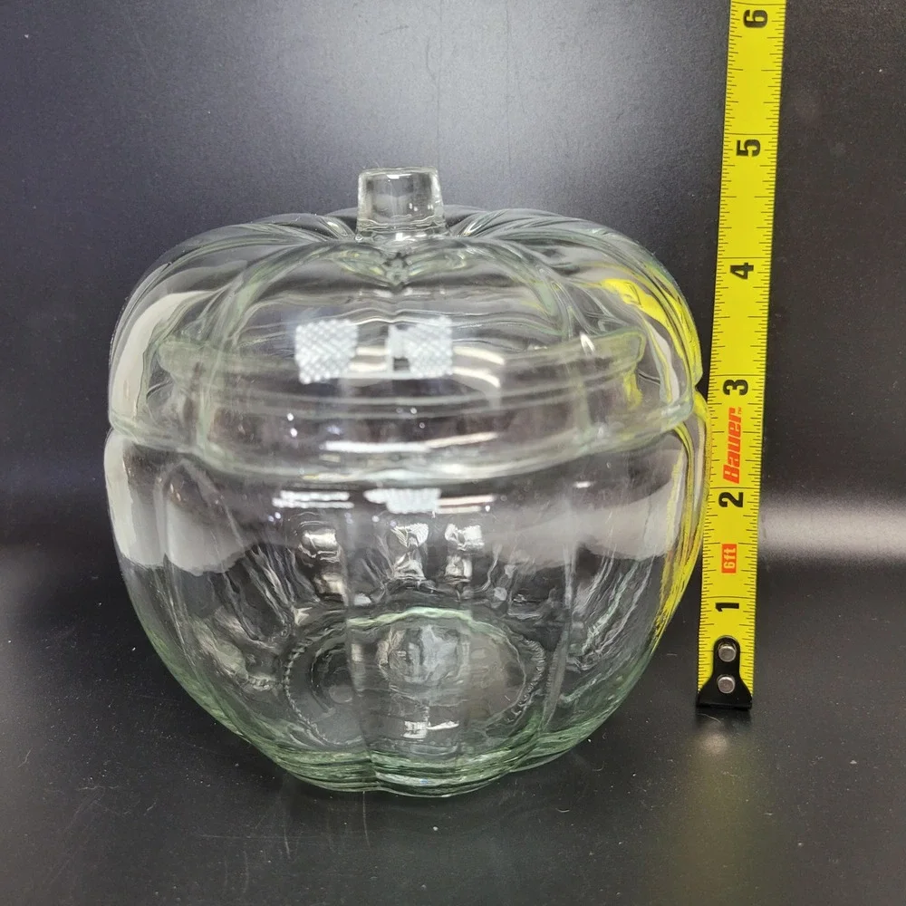 Clear Glass Pumpkin Candy Jar with Lid Fall Harvest Autumn Decor
